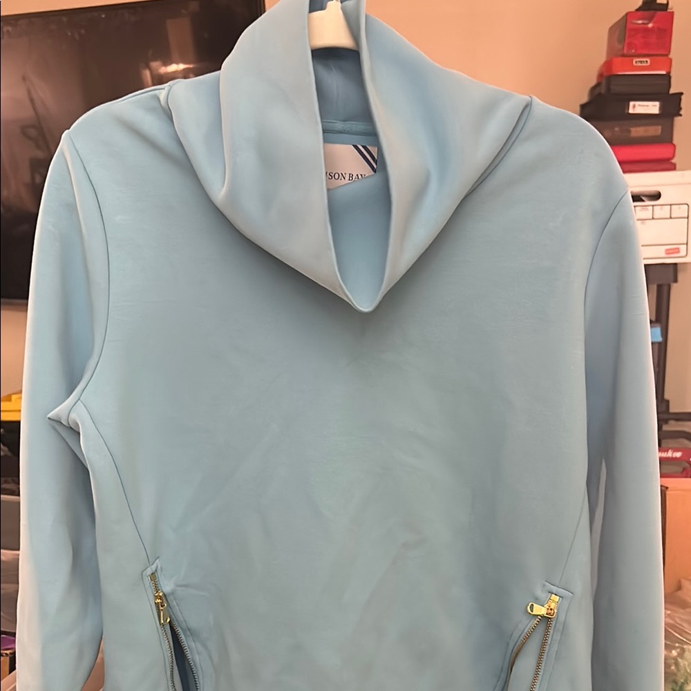 Addison Bay Blue Cowl Neck Sweater with Elegant Drape